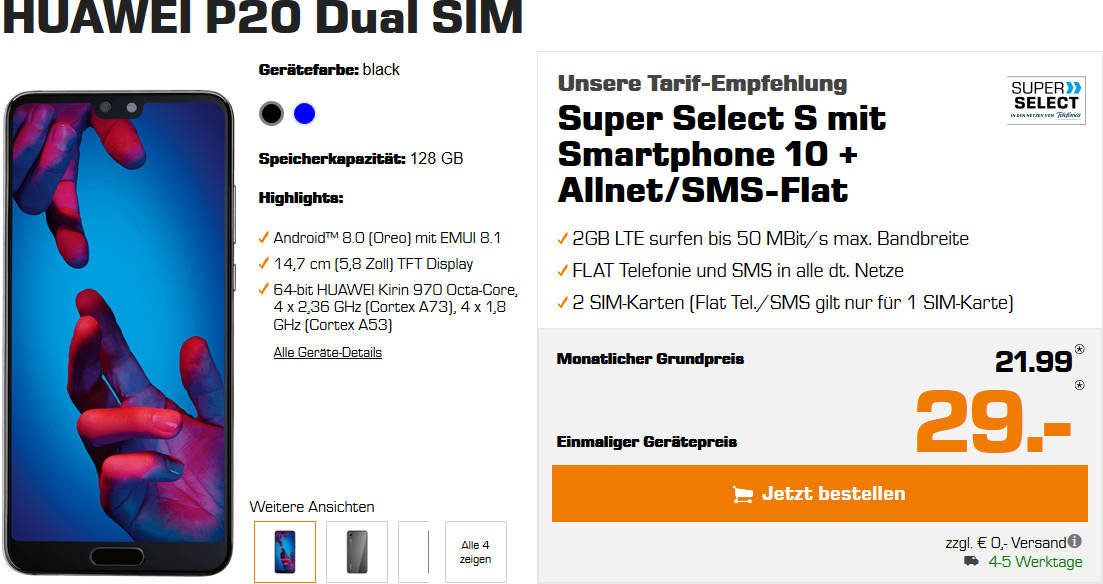 Huawei P20 Super Select Allnet Flat Vertrag